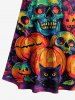 Halloween Pumpkin Skulls Bat Butterfly Cat Print Cold Shoulder Crisscross Strappy A Line Dress -  