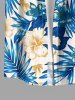 Tropical Leaf Hibiscus Flower Print Hawaii Button Pocket Shirt For Men -  