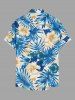 Tropical Leaf Hibiscus Flower Print Hawaii Button Pocket Shirt For Men -  