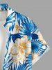 Tropical Leaf Hibiscus Flower Print Hawaii Button Pocket Shirt For Men -  