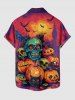 Halloween Pumpkin Skulls Bat Butterfly Cat Print Button Pocket Shirt For Men -  