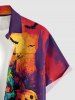 Halloween Pumpkin Skulls Bat Butterfly Cat Print Button Pocket Shirt For Men -  