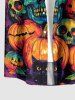 Halloween Pumpkin Skulls Bat Butterfly Cat Print Button Pocket Shirt For Men -  