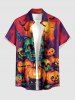 Halloween Pumpkin Skulls Bat Butterfly Cat Print Button Pocket Shirt For Men -  