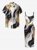 Marble Print Hawaii Fitted Dress -  