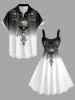 Skulls Floral Ombre Print Hawaii Tank Dress(Adjustable Shoulder Strap) -  