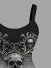 Skulls Floral Ombre Print Hawaii Tank Dress(Adjustable Shoulder Strap) -  