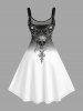 Skulls Floral Ombre Print Hawaii Tank Dress(Adjustable Shoulder Strap) -  
