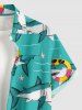 Chemise hawaïenne pour homme à imprimé requins, bouée et étoile de mer, avec boutons et poche - Turquoise M