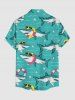 Chemise hawaïenne pour homme à imprimé requins, bouée et étoiles de mer, avec boutons et poche - Turquoise 4XL