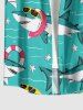 Chemise hawaïenne pour homme à imprimé requins, bouée et étoiles de mer, avec boutons et poche - Turquoise 4XL