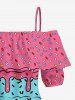 Blouse hawaïenne à imprimé crème glacée, épaules dénudées et volants - Rouge Rose 5XL