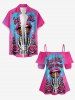 Lips Blouse couvrante à épaules dénudées et volants, à imprimé léopard, roses et griffe de squelette - Rouge Rose 5XL
