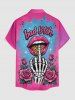 Lips Leopard Rose Flower Skeleton Claw Print Buttons Pocket Shirt For Men -  