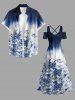 Robe maxi hawaïenne à imprimé dégradé fleurs, épaules dénudées et détail croisé - Bleu profond M