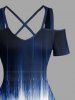 Robe maxi hawaïenne à imprimé dégradé fleurs, épaules dénudées et détail croisé - Bleu profond M