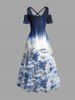 Robe maxi hawaïenne à épaules dénudées entrecroisées, avec imprimé à fleurs dégradé - Bleu profond 6X