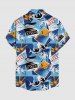 Chemise hawaïenne pour homme à imprimé cocotiers et lettres, avec boutons et poche - Bleu Ciel S