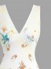 Robe portefeuille fendue à volants à imprimé hawaïen dégradé fleurs et oiseaux - Turquoise Foncée XXXL