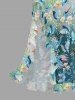 Robe portefeuille fendue à volants à imprimé hawaïen dégradé fleurs et oiseaux - Turquoise Foncée XXXL