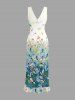 Robe portefeuille fendue à volants à imprimé hawaïen dégradé fleurs et oiseaux - Turquoise Foncée XXXL