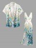 Robe portefeuille fendue à volants à imprimé hawaïen dégradé fleurs et oiseaux - Turquoise Foncée XXXL