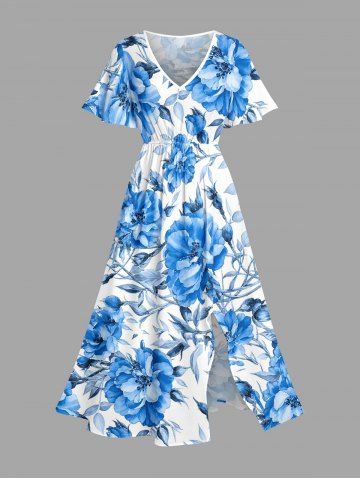Robe midi hawaïenne à imprimé fleurs et feuilles avec fente