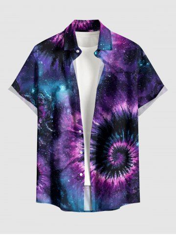 Chemise hawaïenne pour homme à imprimé fleurs galaxie, tie-dye en spirale, à boutons et poches - CONCORD - S