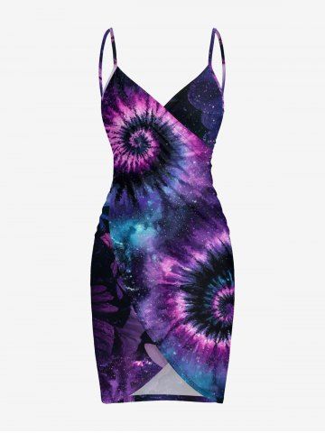 Spiral Tie Dye Galaxy Flower Print Hawaii Convertible Beach Cover Up - CONCORD - 6X