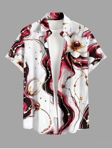 Fluid Flower Print Hawaii Button Pocket Shirt For Men - WHITE - 3XL