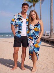 Coconut Tree Letters Print Matching Hawaii Beach Outfit For Couples -  