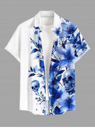 Skulls Flower Watercolor Print Buttons Pocket Hawaii Shirt For Men -  