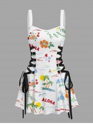 Robe débardeur hawaïenne à lacets avec imprimé fleur de cocotier et soleil - Blanc S