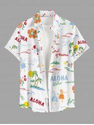 Coconut Tree Flower Sun Print Buttons Pocket Hawaii Shirt For Men -  