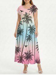Robe midi hawaïenne à épaules tombantes, imprimé dégradé cocotier - Rose  6X