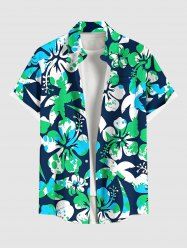 Coconut Tree Hibiscus Flower Print Hawaii Button Pocket Shirt For Men -  