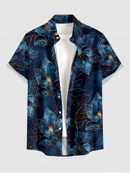 Flowers Leaf Print Buttons Pocket Hawaii Shirt For Men -  