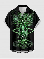 Mysterious Symbol Octopus Print Hawaii Button Pocket Shirt For Men -  