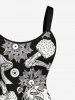 Tenue assortie pour couples à imprimé crânes champignons plantes - Noir 