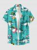 Ensemble de plage hawaïen assorti pour couple, imprimé requins, bouées et étoiles de mer - Turquoise 