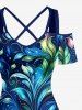 Tenue de plage hawaïenne assortie pour couple à imprimé Galaxy feuilles et fleurs colorées - Bleu profond 