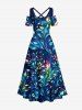 Tenue de plage hawaïenne assortie pour couple à imprimé Galaxy feuilles et fleurs colorées - Bleu profond 