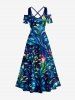 Tenue de plage hawaïenne assortie pour couple à imprimé Galaxy feuilles et fleurs colorées - Bleu profond 