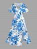 Tenue assortie de plage hawaïenne à imprimé fleurs et feuilles pour couples - Bleu Ciel 