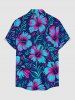 Chemise hawaïenne pour homme à imprimé fleurs et feuilles d'hibiscus, avec boutons et poche - Bleu profond 3XL