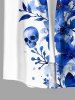 Skulls Flower Watercolor Print Buttons Pocket Hawaii Shirt For Men -  