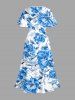 Robe midi hawaïenne fendue à imprimé fleurs et feuilles - Bleu Ciel 4X