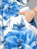 Robe midi hawaïenne fendue à imprimé fleurs et feuilles - Bleu Ciel 4X