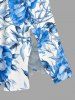 Robe midi hawaïenne fendue à imprimé fleurs et feuilles - Bleu Ciel 6X