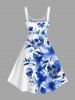 Robe débardeur hawaïenne à imprimé aquarelle de crânes et de fleurs (bretelles réglables) - Bleu 1X